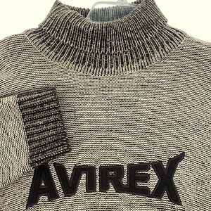 Avirex Sweater Wool 3XL Beige Brown‎ Turtleneck Chunky Knit Logo Ribbed Pullover